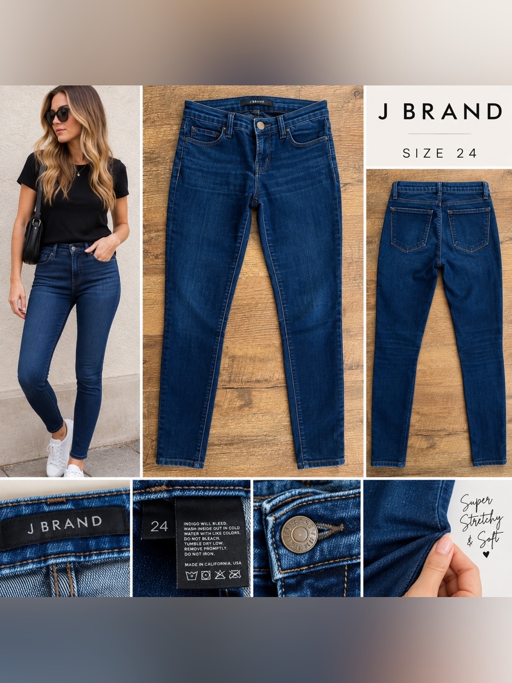 J Brand Super Stretchy, Soft, Dark Blue Skinny Jeans Size 24